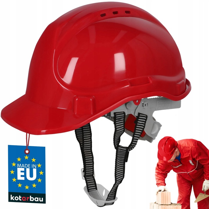 KOTARBAU® Casca de santier, din plastic, rosie, Casca de protectie pentru santier, cu curea sub barbie, reglabila, pentru protectie la locul de munca