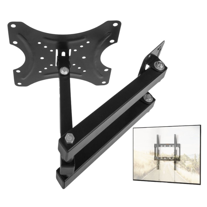 Suport de perete cu brat mobil televizor 14 – 55 inch, maxim VESA 400 x 400, unghi rotitre lateral +-90, TV sau monitor in living, dormitor, birou sau bucatarie, pentru majoritatea modelelor, NETERRA