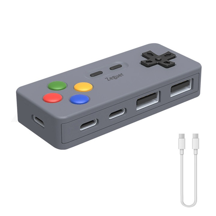 USB-C хъб адаптер 4 в 1, Zeguer, Пренос на данни, за лаптоп, таблет и други USB-C устройства, PVC, сив