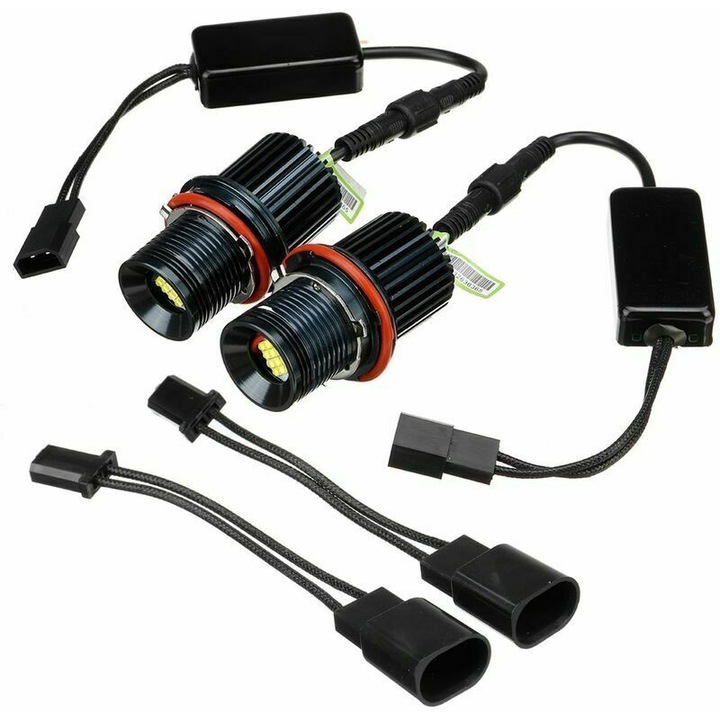 2 LED крушки Angel Eyes с Halo сигнален пръстен, бели, 80W, за BMW E39, E60, E53
