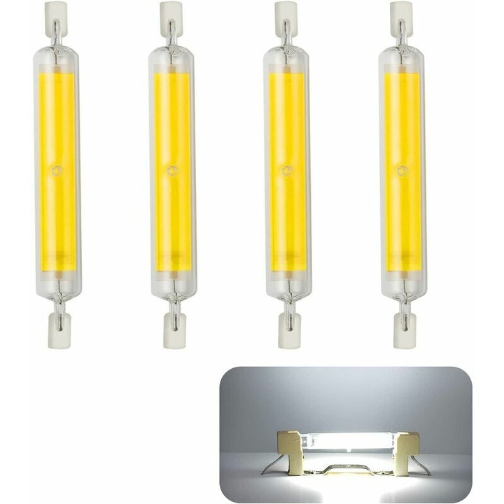 Becuri LED R7s, pachet de 4, becuri LED COB reglabile, 118 mm, 20 W, 230 V, alb cald 3000 K, 1600 lm, unghi de fascicul de 360°, echivalent cu o lampa cu halogen de 160 W, alb rece
