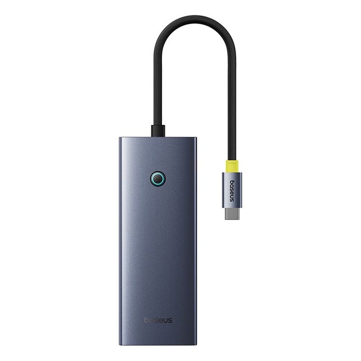 Докинг станция Hub Baseus UltraJoy 7-в-1, USB-C към 3x USB-A, 1x HDMI, 1x SD, 1x microSD, 1x PD 100W, Сив