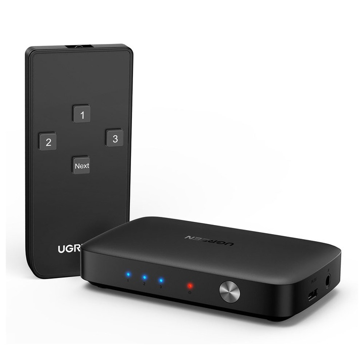 HDMI превключвател 3 в 1, 4K, дистанционно управление, 3.5мм аудио, Plug & Play, Ugreen, черен