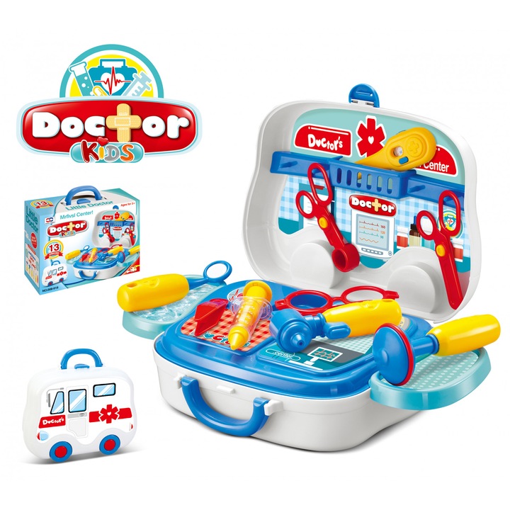 Doktor Játékszett 918, Orvosi Készlet, 13 darab, Sokoldalú felhasználás, Minőségi anyagok, Tökéletes választás