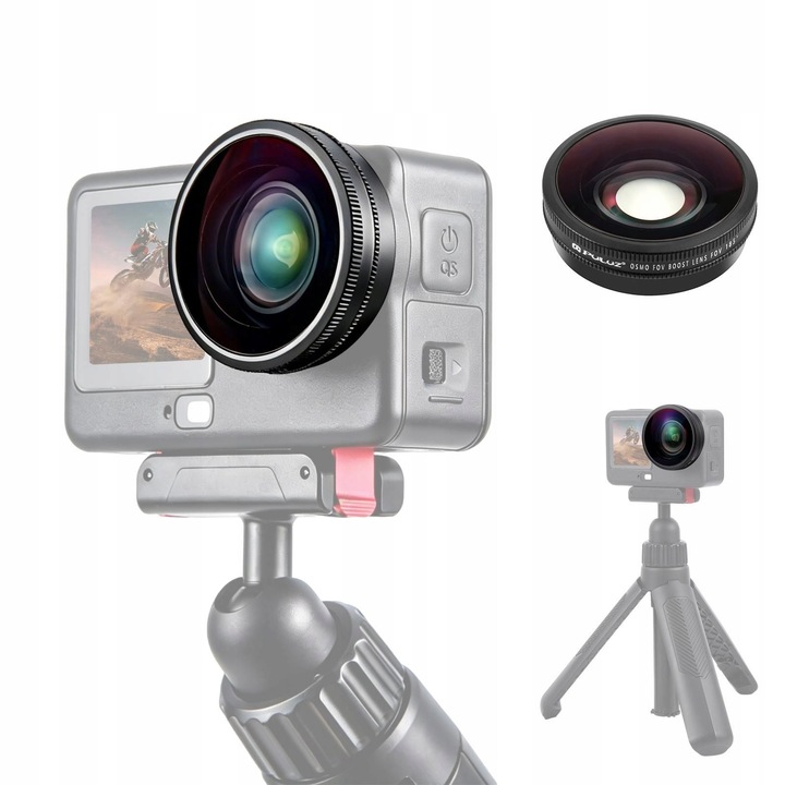 Широкоъгълен обектив, Puluz, PU1103, за DJI Osmo Action 6, ъгъл на видимост 185°, FOV Boost, HD оптично стъкло, многослойно антирефлексно покритие, защитно покритие, водоотблъскващ, устойчив на замърсявания и надраскване, черен, калъф, кърпичка за
