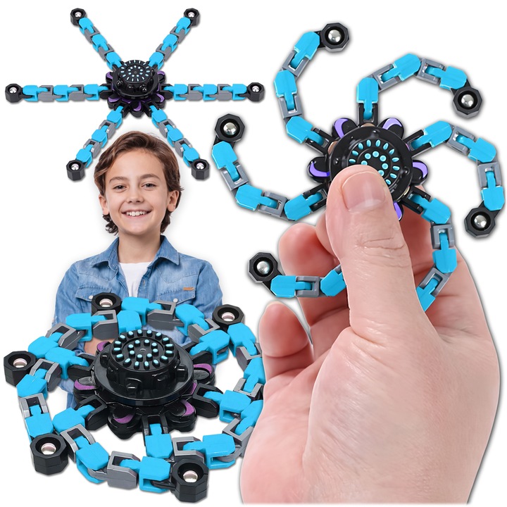 KRUMAD Fidget Spinner 2 in 1, robot transformabil, spinner antistres, jucarie senzoriala pentru copii si adulti, compacta, cu miscare fluida, ideala pentru birou, scoala si cadouri, Albastru
