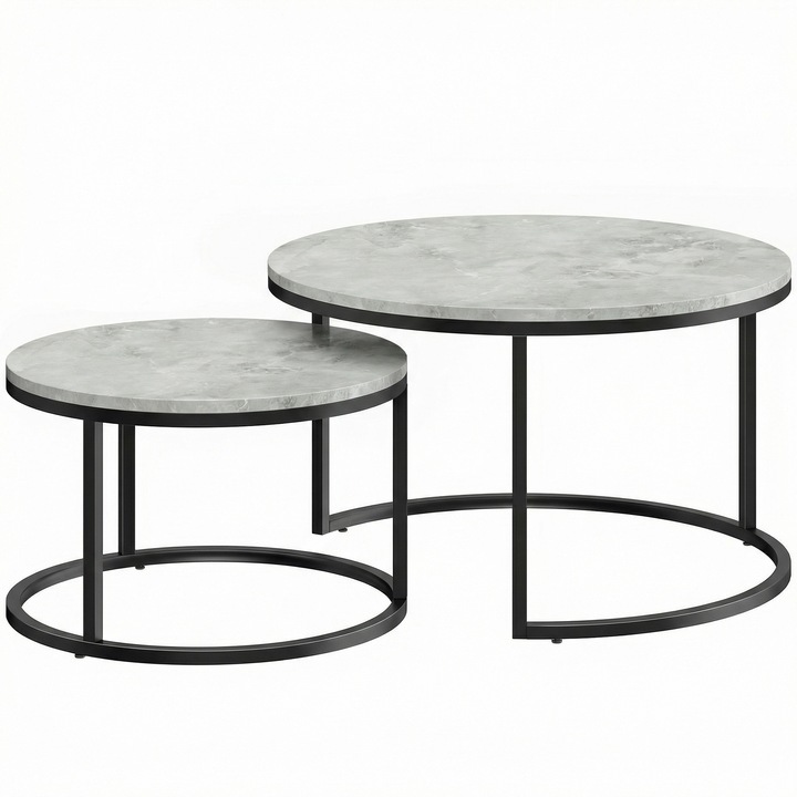 Масички за кафе, HOMCOM, от метал, MDF, 78.5 x 78.5 x 46.5 см, сив мрамор