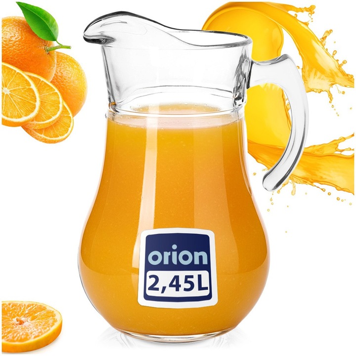 Carafa Pentru Bauturi, Orion, Clasic Cu Maner Ergonomic, 2.4 L, Transparent, Sticla Groasa De Inalta Calitate, Design Estetic Si Practic, Curgere Precisa, Ideala Pentru Apa Sucuri Si Limonada La Petreceri, Compatibila Cu Masina De Spalat Vase