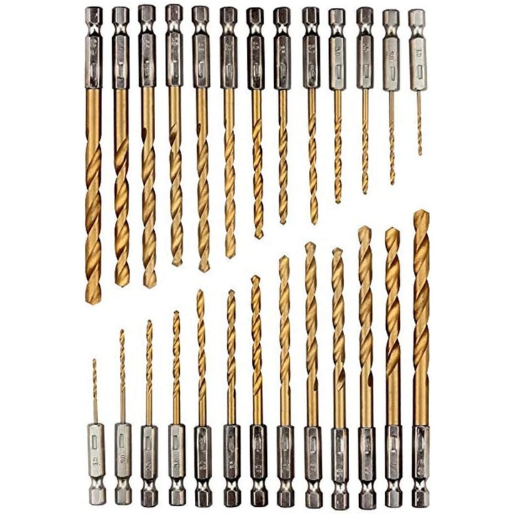 Set de 26 de burghie cu tija din titan, burghie hexagonale din otel rapid, otel rapid 1, 5-6, 5 mm, set de burghie HSS acoperite cu titan, burghie pentru metal