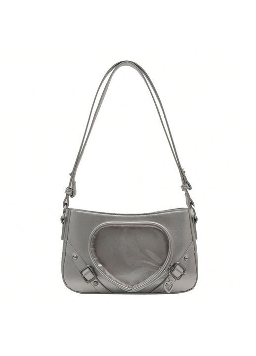 Női táska, átlátszó japán modell, ezüst, 2D, crossbody típusú