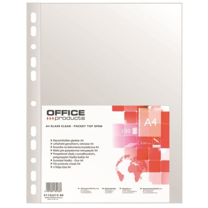OFFICE Products védőfólia, A4, kristálytiszta, 40 mikron, 100 lap/szett, 20/doboz