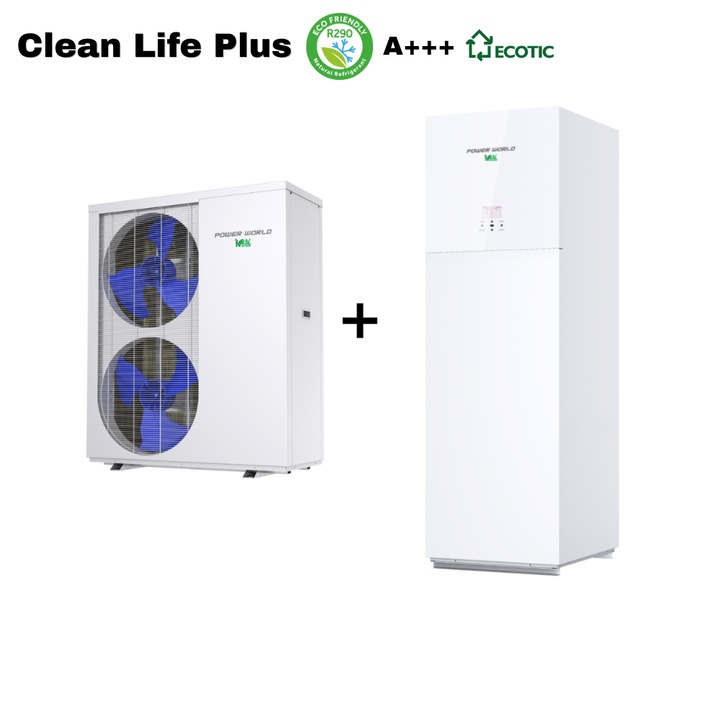 Pompa de caldura aer-apa, R290, monobloc, 22 kW th, trifazata, PW060-CL+ MF Tank 250L Boiler + 30L Puffer, pachet complet, Clean Life Plus, Power World