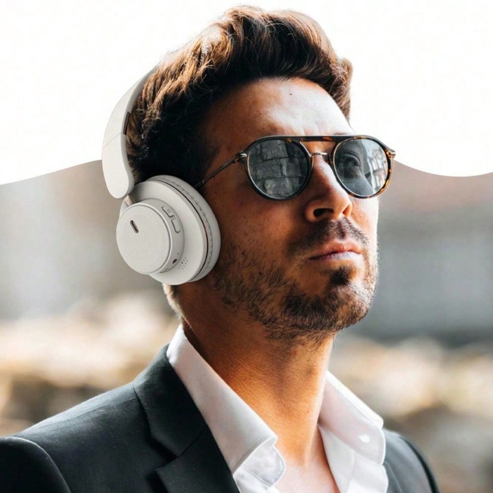 Összecsukható vezeték nélküli fejhallgató, Bluetooth 5.3, bézs, kényelmes, mikrofonnal, hosszú akkumulátor-üzemidő