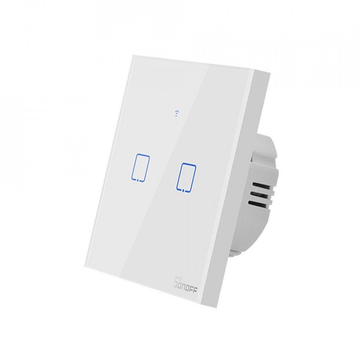 Intelligens érintőkapcsoló T0 Eu TX, WiFi, (2 csatornás), Érintőpanel, Intelligens kapcsoló, Otthonra és irodába, Minőségi anyagok, A tökéletes választás