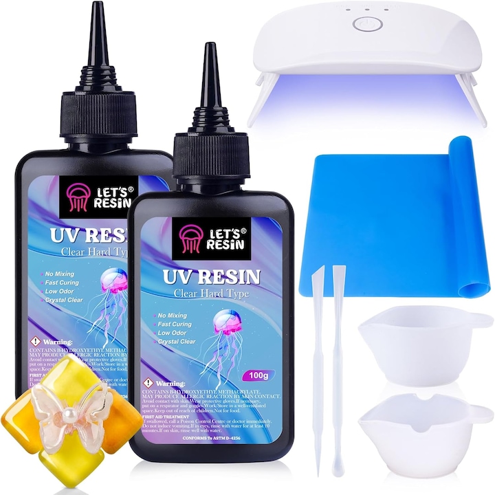 Kit rasina UV 200GR, LET'S RESIN, lampa UV, secțiune mică, lichid