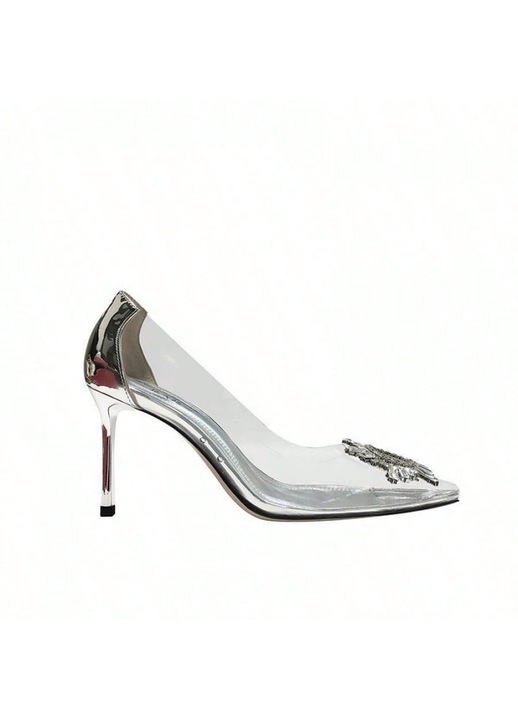 Pantofi dama, toc inalt, strasuri, argintii