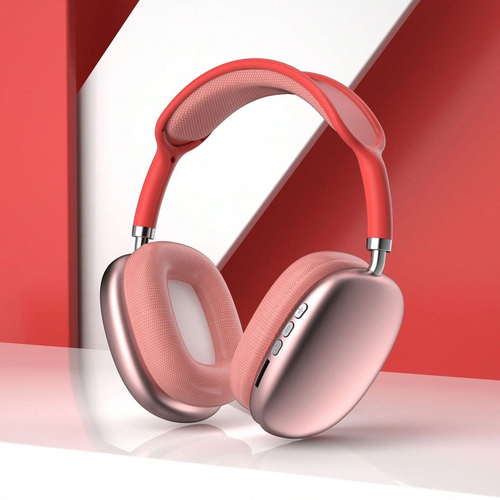 Vezeték nélküli Bluetooth fejhallgató, piros, zajszűrős szett
