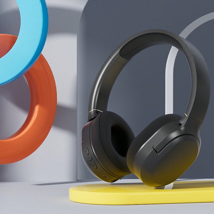 Vezeték nélküli fejhallgató, zajcsökkentés, Bluetooth, fekete