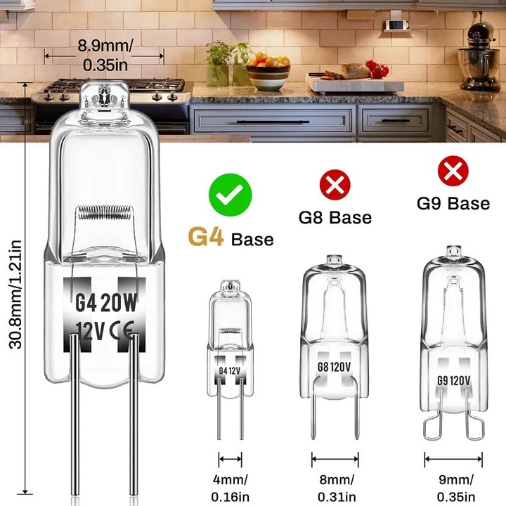 20 de becuri halogene G4 12V 20W 280LM, alb cald reglabil, halogen G4 pentru hote