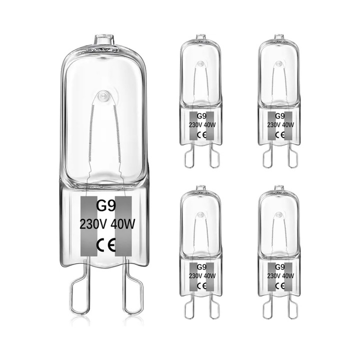 G9 halogén izzó, 40W, meleg fehér 3000K, 560 lm, 230V, sütőkhöz és éjjeli lámpákhoz alkalmas, 5 darab
