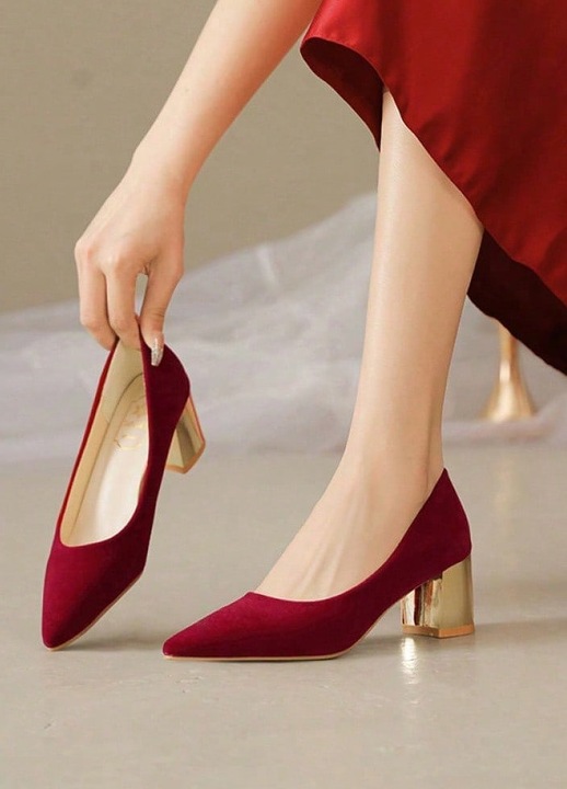 Pantofi dama, rosii, toc masiv, elegant