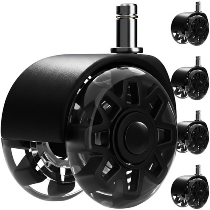 VarioShop® 5 db forgó görgő szett székhez, 2.5 inch, csendes acél csapágyak, parketta és járólap védelem, 360°-os forgás, irodai és gamer székhez, fekete, 11x22 mm