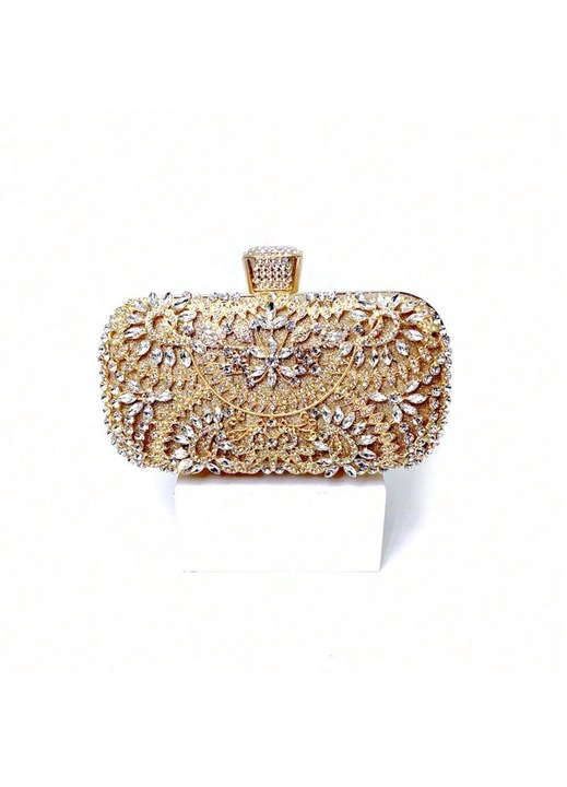 Geanta de seara dama, clutch cu cristale, auriu