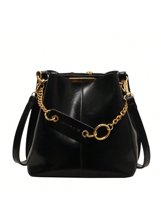 Női táska, retro, nagy kapacitású, fekete, válltáska/crossbody