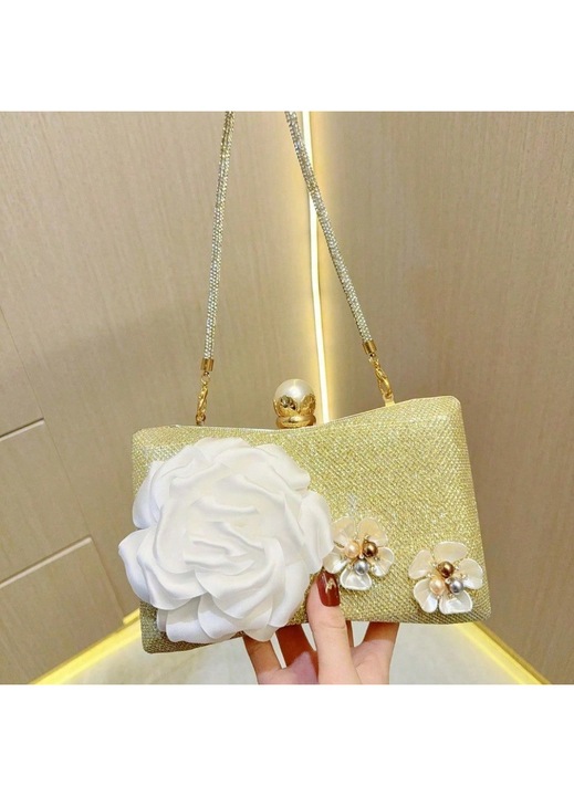 Elegáns arany gyöngyös clutch női táska crossbody 20x15cm