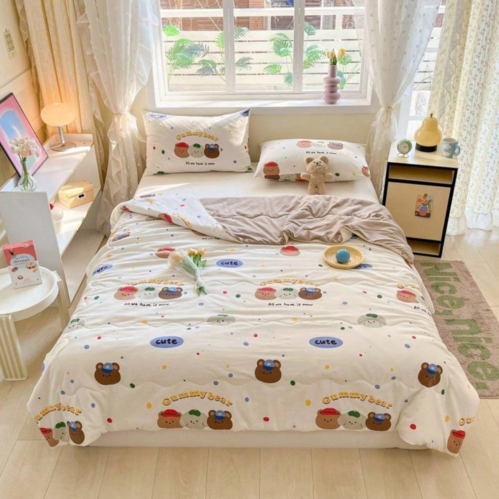 Nyári paplan gyerekeknek, dupla szálú, légáteresztő, könnyű, retro maci, 150x200cm
