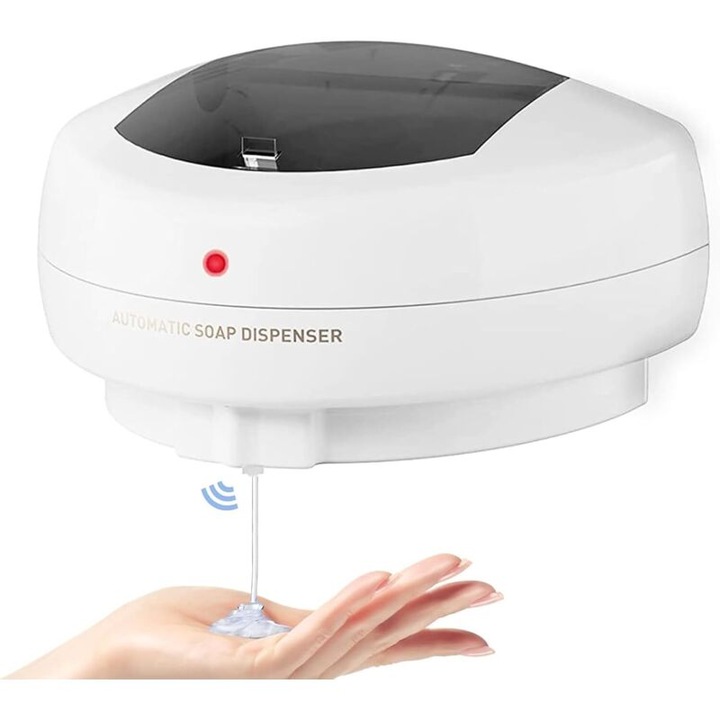 Dozator automat sapun lichid perete, 1ml, alb, 4xAA