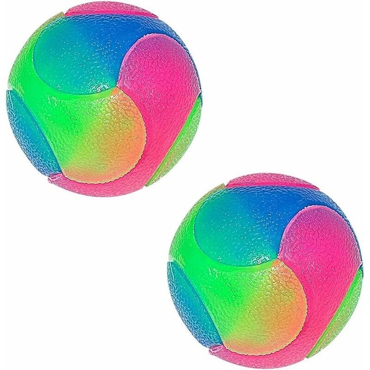 Jucarie cu minge LED pentru caini, minge interactiva luminoasa care sari cu elastic intermitent, jucarie cu minge sclipitoare pentru caini (2 buc. mingi netede)