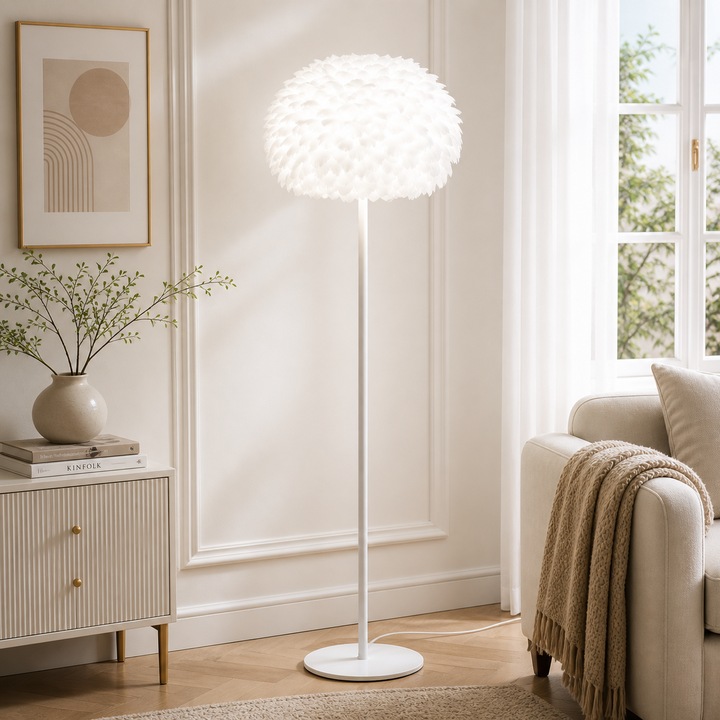 Lampa de Podea E27 Decorativa Pene Alba Moderna Living Dormitor Iluminat Ambiental Trandafi led T8926/400