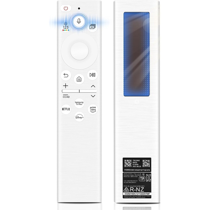 Csere távirányító Samsung Smart TV-hez, napelemes, BN59-01391A, kompatibilis a Samsung Quadro Frame TV-kkel, Samsung Smart 4K HD 2021-2024 TV-kkel (fehér)