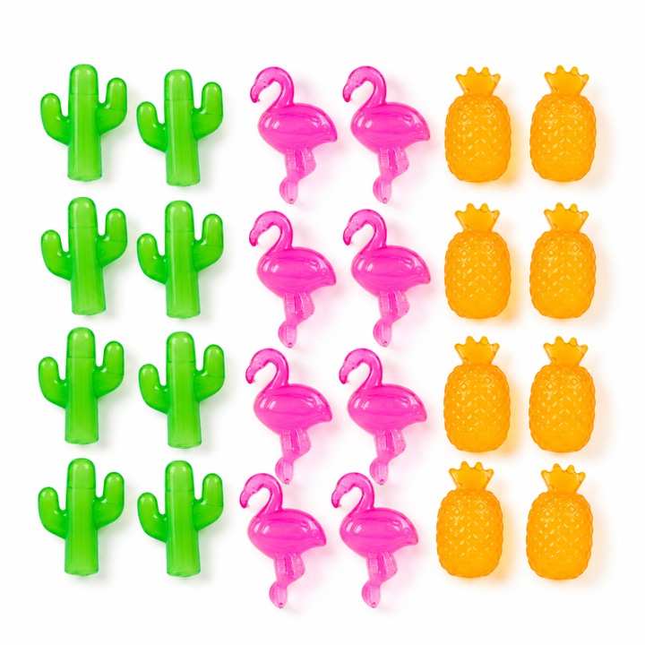 Set 24 Cuburi Gheata Reutilizabile Modele Tropicale Flamingo Ananas Cactus Plastic Colorat Pentru Bauturi Reci Limonada Suc Cocktail Vara Shopiens®