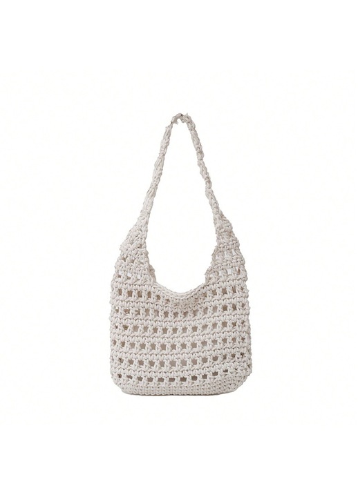 Geanta dama, sac de plaja, capacitate mare, alb, mare