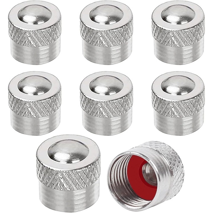 Set 8 capace metalice valve roti, sigiliu cauciuc, argintiu, universal