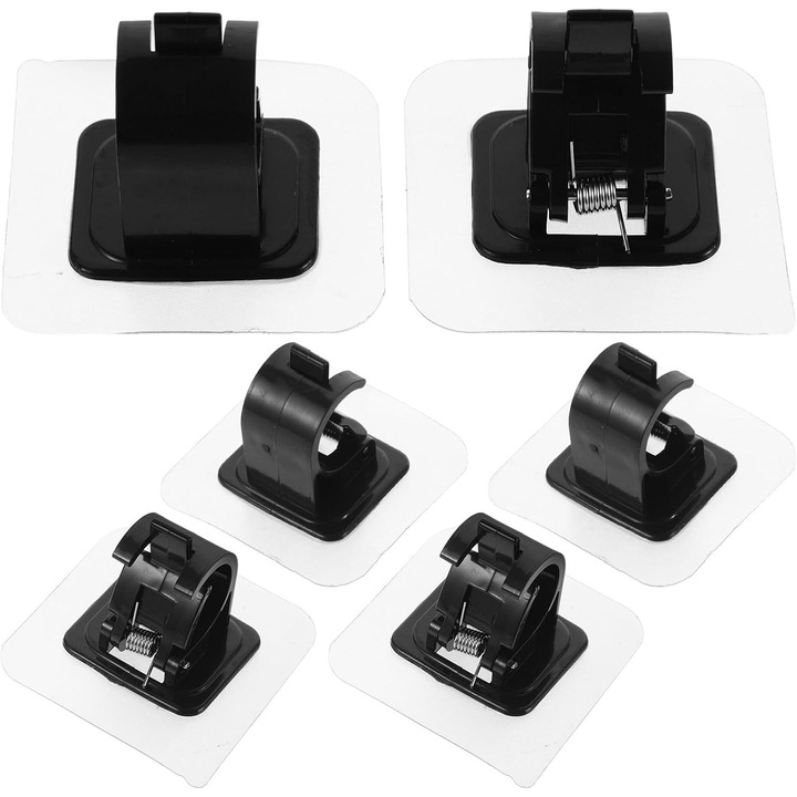 Set de 6 suporturi autoadezive pentru tija de perdea. Instalare usoara, fara gaurire, montare pe perete, fixeaza in siguranta perdelele fara unelte, cleme practice pentru tija de perdea