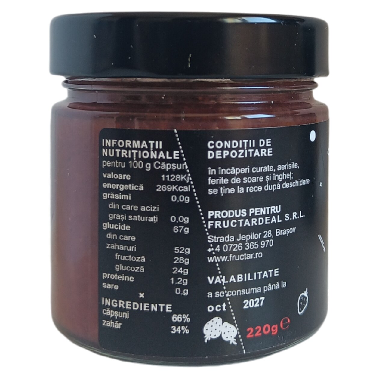 Dulceata din fructe de capsuni ecologici, 220g, Capsun, Fructar - eMAG.ro