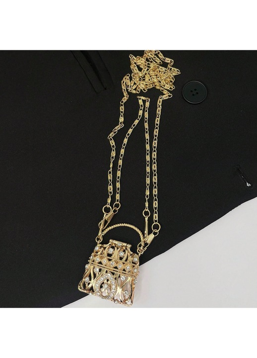 Arany mini női táska fémes hatással, crossbody lánccal