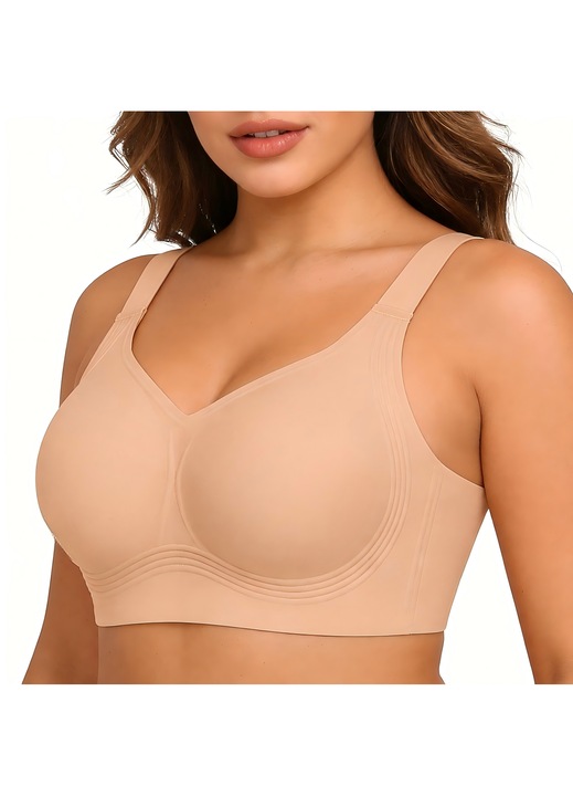 ALIVONENZA - Női melltartó, bustier típusú, varrás nélküli (Seamless), merevítő nélküli, push-up hatású, 3 cm széles pántok a stabil tartásért, láthatatlan, kényelmes alváshoz, Bézs