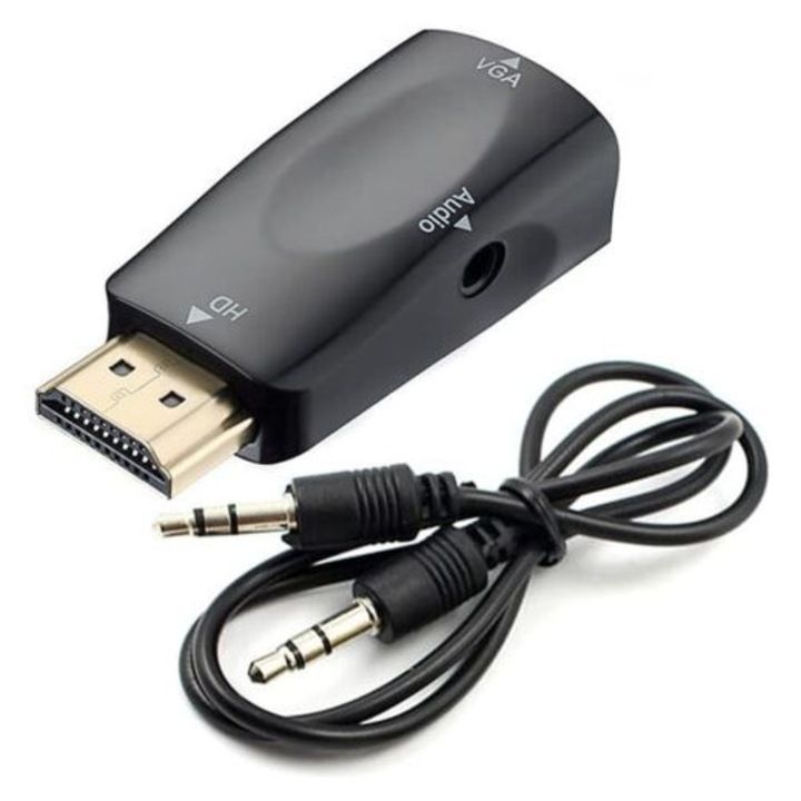 Convertor HDMI la VGA - Cablu audio - Rezolutie video - Adaptor compact cu transmisie audio - Mufa de 3, 5 mm