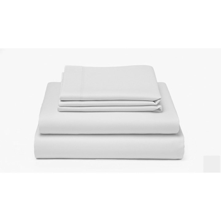Confort Merino - Lenjerie Bumbac Satinat Perlat Alb - cearsaf pentru saltea doua persoane 160x200, husa pilota 200x220, fete perna 50x70