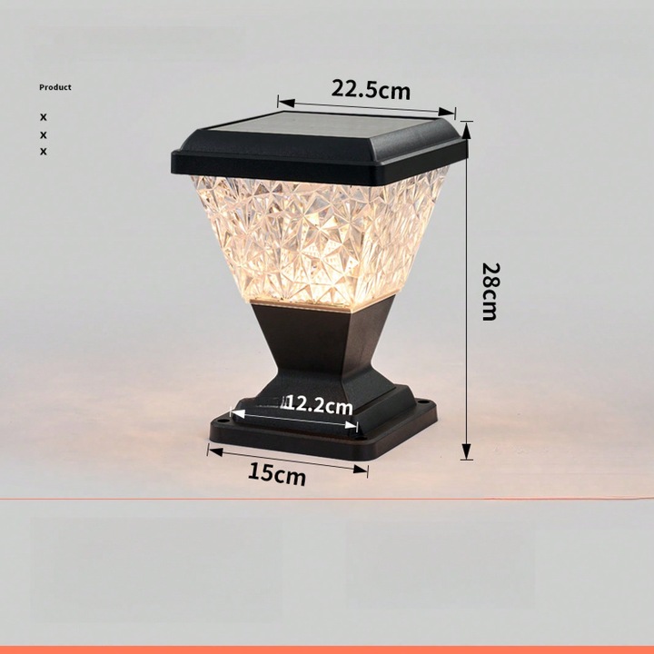Lampa solara de stalp patrat impermeabila pentru gard exterior, mica