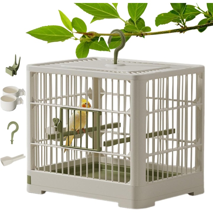 Colivie de calatorie pentru pasari mici, Colivie mare pentru papagali - Colivii portabile pentru recipiente pentru pasari, Include un stalp vertical, o tava detasabila etc
