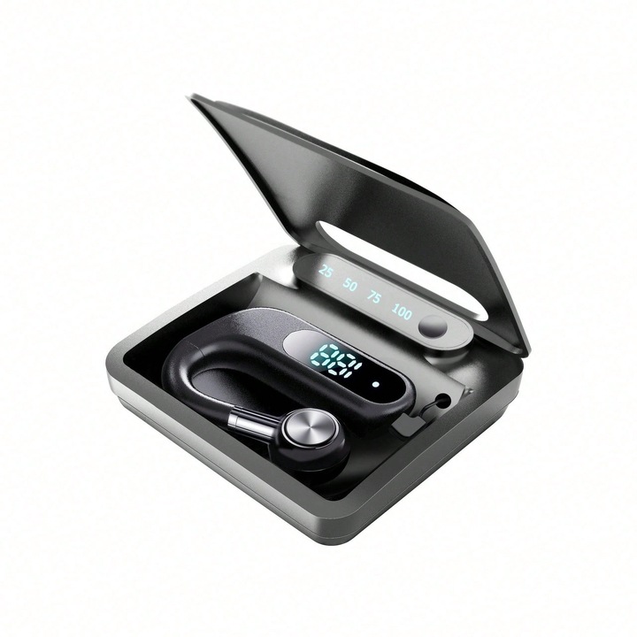 Безжични Bluetooth слушалки, въздушна проводимост, черни, с кутия за зареждане