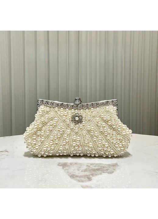Geanta dama clutch vintage alba cu margele, dimensiuni mici