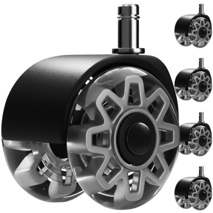 VarioShop® 5 db görgő irodai székhez, 2.5 inch, 11x22 mm-es szár, 360°-ban csendes gördülés, padlóvédelem, parkettához, csempéhez és szőnyeghez, szürke