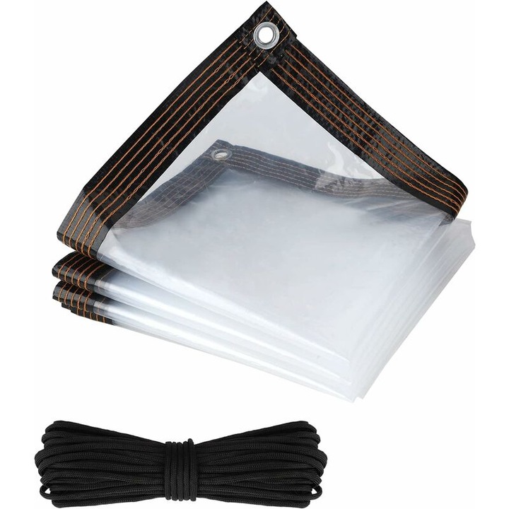 Set 3 prelate impermeabile de grădină, 2m x 2m, cu inele de prindere și snur negru de ploaie