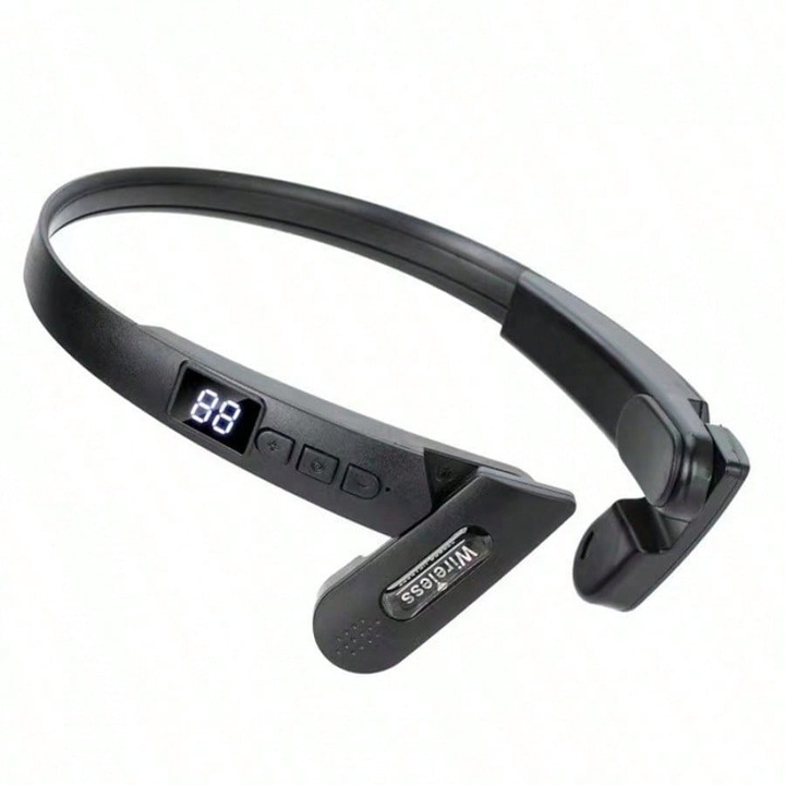 Безжични слушалки, костна проводимост, Bluetooth, черни